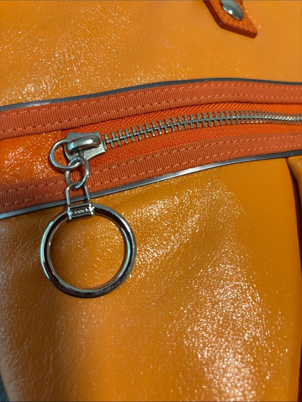 Coach Poppy Glam Bright Orange Shoulder Tote with Front Zip Pocket